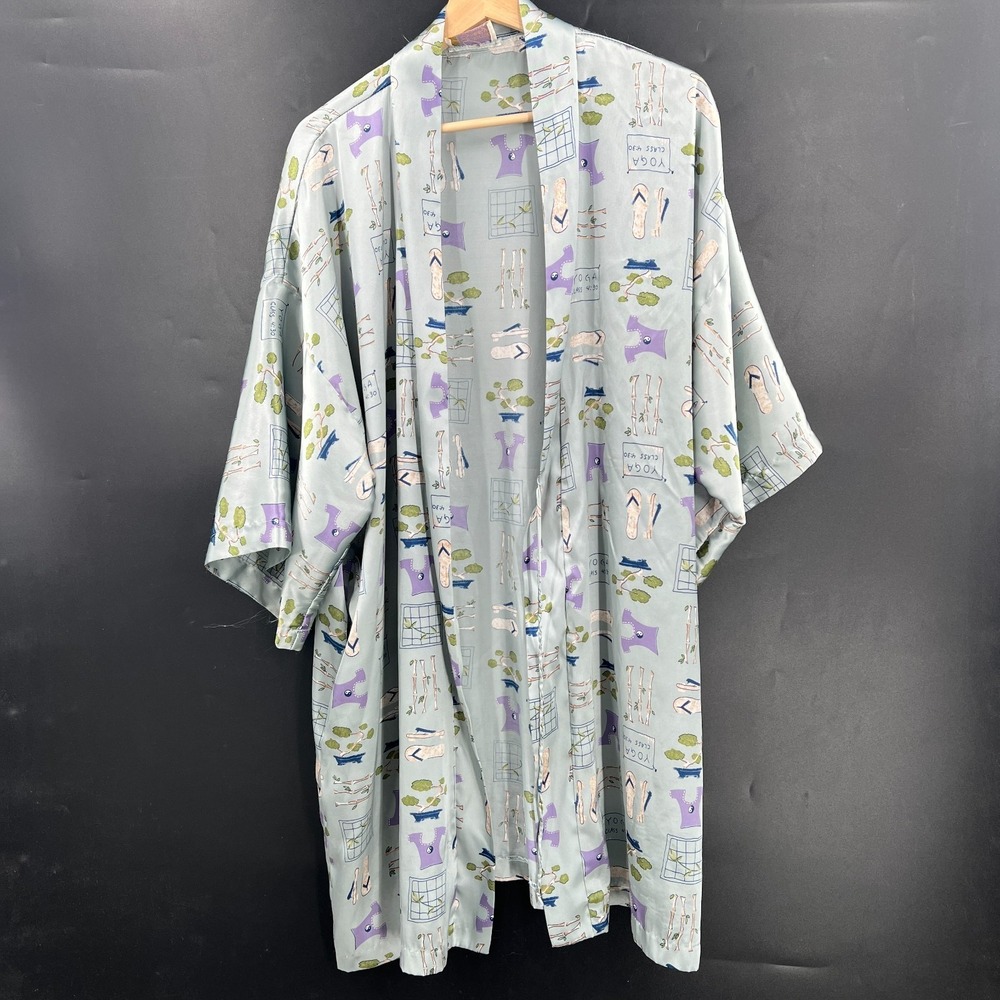 Vintage California Dynasty satin robe‎ yoga boho open front dressing gown OS